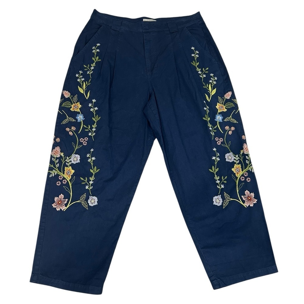 Sundance Garden Grand Pants Womens Blue Barrel Pleats Embroidered Sz 14 - Picture 4 of 13